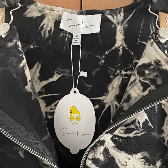 Overalls w/ Inkblot Pattern French Terrycloth Fabric | Sweet Lemon - Picture 5 of 5